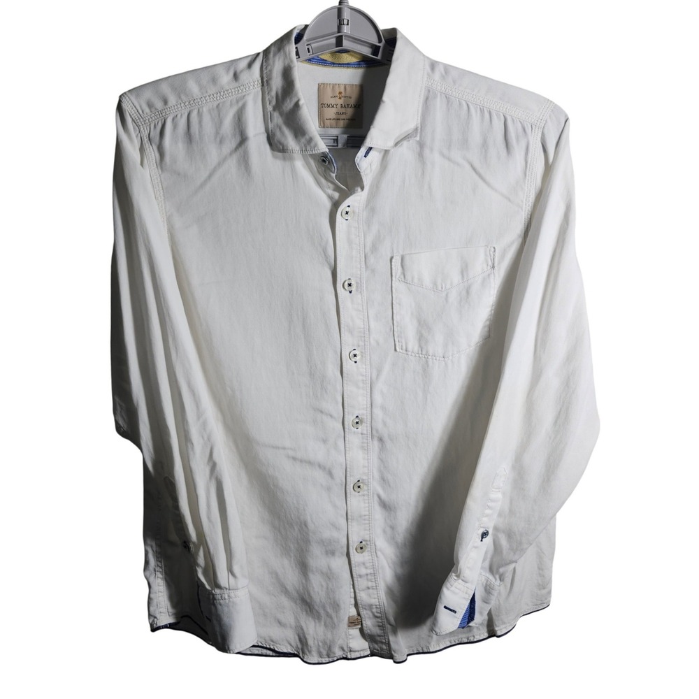 Tommy Bahama Jeans‎ Mens White Long Sleeve Button Up Shirt Island Crafted Sm